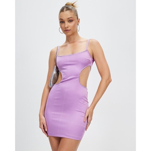 OW Collection Elisha Cut out Dress in Purple Medium New Womens Crystals - Picture 1 of 15